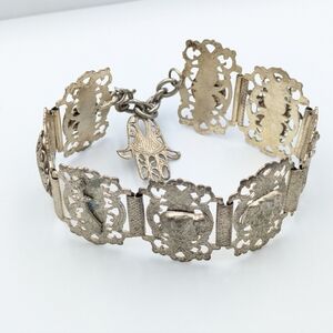 Vintage Middle Eastern Egyptian Link Ethnic Bracelet Hamsa Hand Algerian
